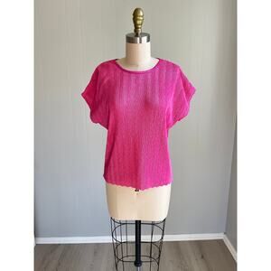 Vintage 90s Y2K Pink Textured TShirt Top Large Stretchy Cyber‎ Rave Lana Lee